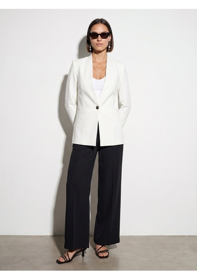 Dilvin 60807 Yakasız Vücuda Oturan Blazer-beyaz