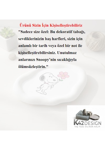 K42design Snoopy "sevgi Çiçeği" El Yapımı Dekoratif Sunum Ve Takı Tabağı 1