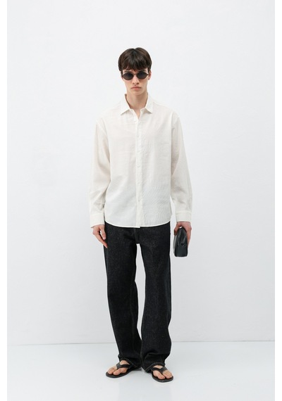 Vamos Oversize Dikiş Detaylı Gömlek Ekru