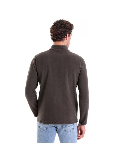 Hatemoğlu Regular Fit Düz Tam Boy Fermuarlı Polar Sweatshirt Haki