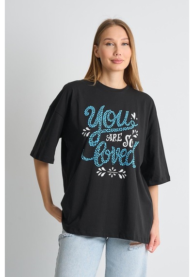 Alexandergardı Dokulu Baskı Kadın T-shirt Siyah