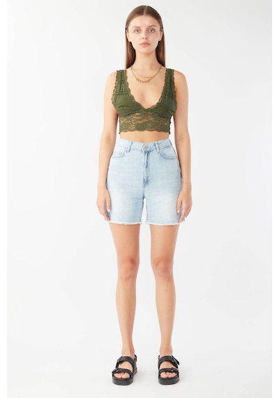 Banny Jeans Kadın Paçası Kesik Jean Şort Açık Mavi