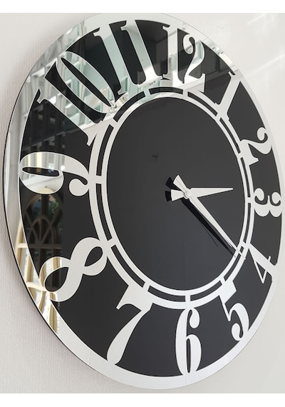 Ayna Denizi Silver Latin Black Model Gümüş Siyah Renk 50 CM Dekoratif Aynalı Duvar Saati Gümüş - Siyah