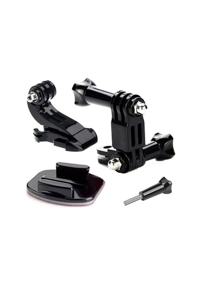 Gplus Bs08yvj 8 Parça Flat Zemin Düz Yüzey Vidalı J-hook Açılı 3 Yollu Aksiyon Kamera Uyumlu 3m Yapışkanlı Motor Kask Bağlantı Seti Siyah