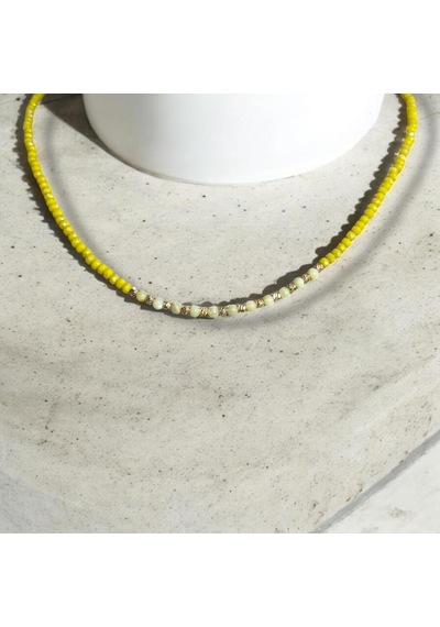 Kırmızı Sanat Evi Sarı Kristal Boncuklu Gold Detaylı Mini Bijuteri Kolye