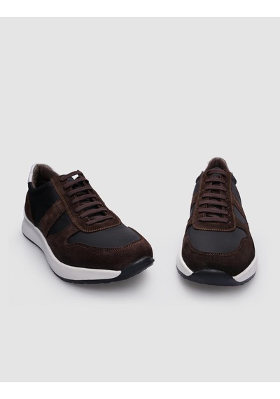 %100 Hakiki Deri Kahverengi Süet Bağcıklı Erkek Sneaker-kahverengi Kahverengi