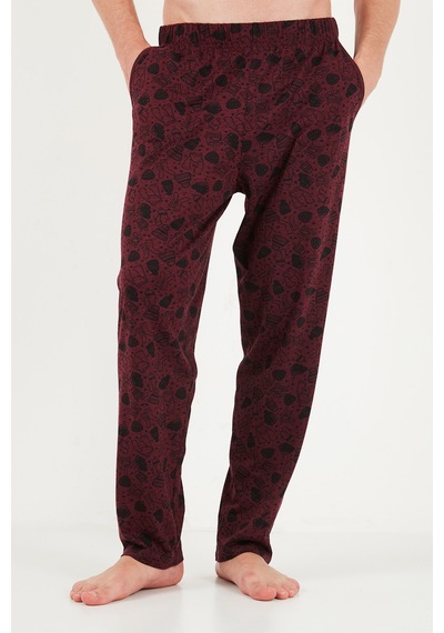 Buratti Baskılı Pamuklu Bisiklet Yaka Uzun Kollu Pijama Takımı Erkek Pijama Takımı 6575004 Bordo
