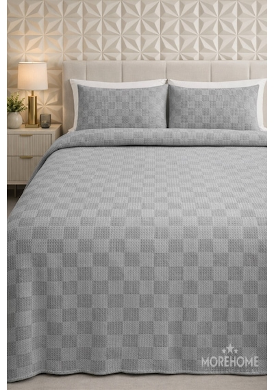 More Home Dama Desenli Tek Kişilik % 100 Pamuklu Pike 175x240 Gri