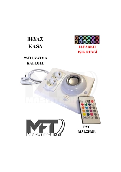 Masfitech Tezgah Altı Bluetooth Müzik Çalar Priz Uzatma Kablolu Beyaz