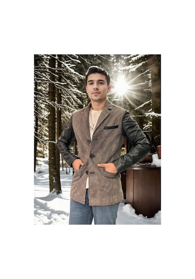 Erkek Premium Doğal Nubuk Deri Ceket - Siyah