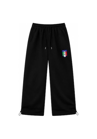 Zaee Italy Nakışlı Ayarlanabilir Paça Baggy Eşofman Altı Siyah