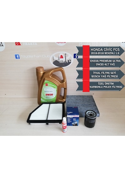 Honda Civic 2016 - 2018 Fc5 Eneos 0w20 4lt Yağ - Bakım Seti