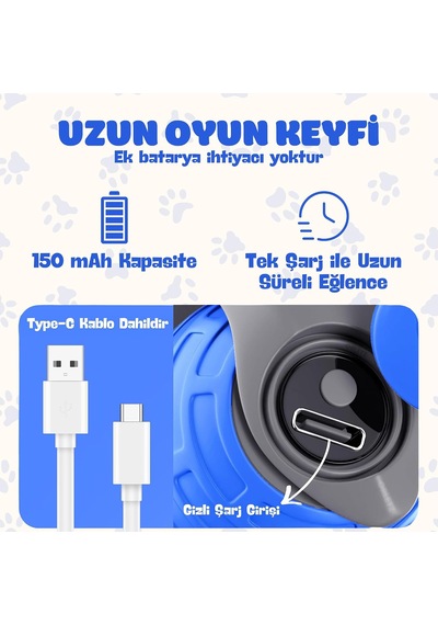 Akıllı Kedi Oyun Topu - Otomatik Yuvarlanan İnteraktif Kedi Oyuncağı - Şarj Edilebilir Evcil Hayvan Oyun Arkadaşı - Farklı Hız Ve Oyun Modları - Led Işıklı - Tüylü Kovalama Kuyruğu Mavi
