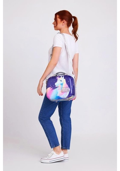 Coral High Unicorn Desenli Omuz Askılı Pc Makyaj Çantası 16896 Çok Renkli