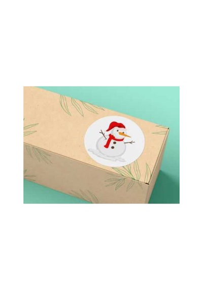 Kırmızı Şapkalı Kardan Adam Etiketi Sevimli Yuvarlak Mat Çıkartma Round Sticker 4 Cm 20 Adet Çok Renkli