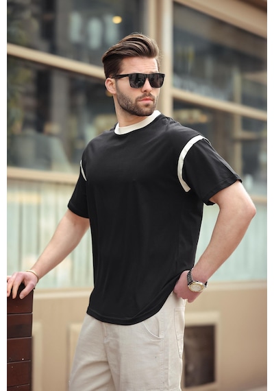 Madmext Siyah Bisiklet Yaka Regular Fit Erkek T-shirt E7126 Siyah