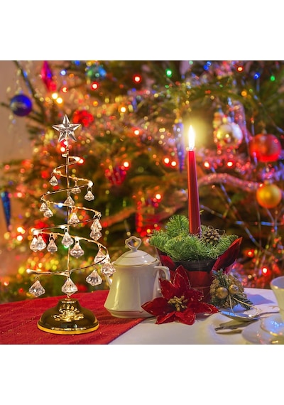 Vıp Kalite 20 Cm Metal Kristal Sarkıtlı Yılbaşı Ağacı Gün Işığı Led Işıklı Noel Ağacı Gold Çam Ağacı 20 Cm