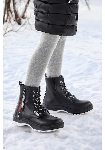 Kiko Kids Fermuarlı Termo Taban Kız Çocuk Bot 623 Cilt Siyah