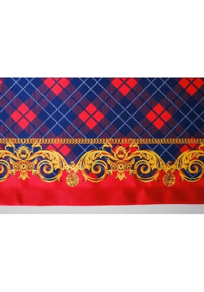 Belize Baskılı Saten Kumaş Kırmızı Siyah Runner Kırlent Set 3 Prç. 135x50 Cm 1378 Kırmızı