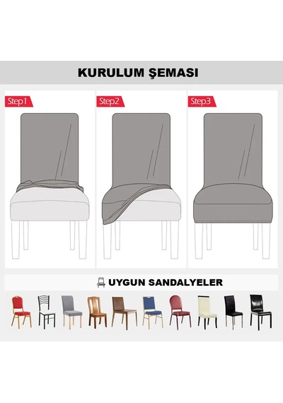 Bambu Nano Kumaş Likralı Yıkanabilir Sandalye Kılıfı Lastikli Tekli Sandalye Örtüsü