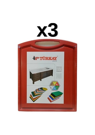 3'lü Türkay 32.5x26.5x2 Cm Saplı-oluklu Polietilen Kesme Tahtası Kesim Levhası Kırmızı 1244
