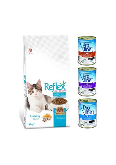 Reflex Hamsili Yetişkin Kedi Maması 15 KG + Konserve Mama 3 x 415 G