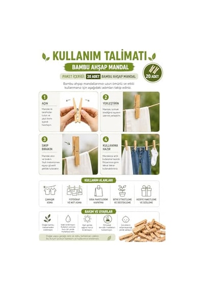 20 Adet Bambu Ahşap Mandal Doğal Çamaşır Mandalı Bpa İçermez Çok Amaçlı Dekoratif Hobi Ve Paketleme Kullanımı 40 x 19