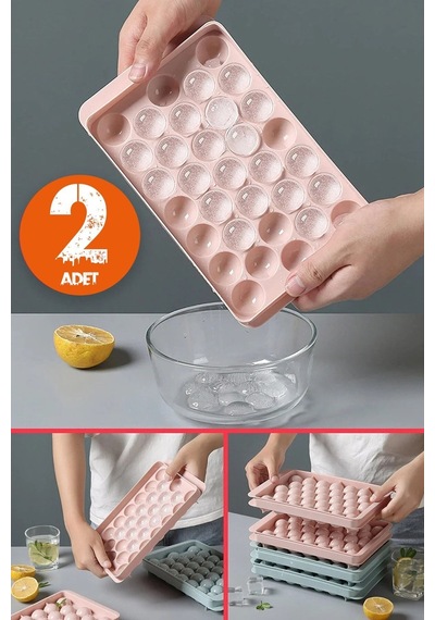 2'li Set Küre Buz Kalıbı Kapaklı 33 Hazneli Yuvarlak Buz Kalıbı Kokteyl Sunum Buz Kalıbı 20x12 Cm Diğer