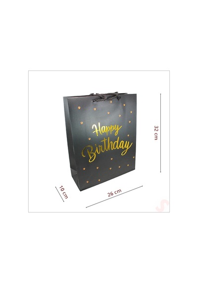Happy Birthday Siyah Karton Çanta, 32 X 26 X 10 Cm - 1 Adet