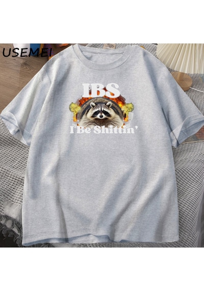 Flood Of Style Ibs Ben Shittin Rakun T Erkekler Karın Ağrısı Survivor T-shirt Erkek Kısa Kollu T-shir Gri