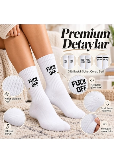 Bezos Unisex Beyaz Yazılı Çorap Esprili Sloganlı Uzun Soket Günlük Spor Rahat 6lı Eğlenceli Şık Hediye Set Dfnbez