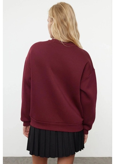 Kazax 3 İplik Şardonlu Bisiklet Yaka Sweatshirt Bordo Bordo