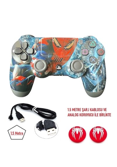 Playstation Dualshock 4 V2 Ps4 Oyun Kolu Örümcek Pc + Ps4 1.5mt Şarj Kablosu Ve Analog Koruyucu