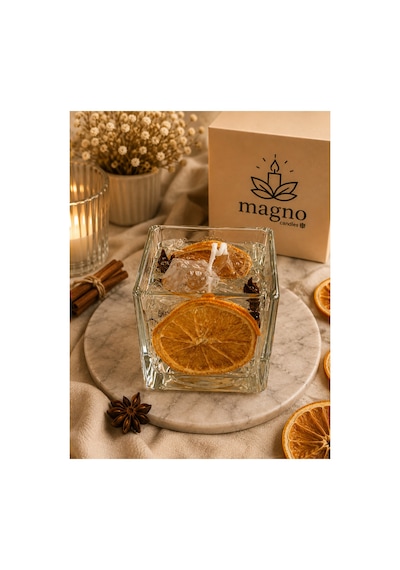 Magno Candles Portakal Dilimli Jel Mum Buzlu İçecek Görünümlü Dekoratif Kokulu Mum El Yapımı Beyaz