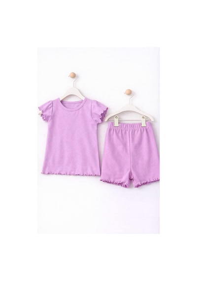 For My Baby Fitilli Kumaş 2 Li Kız Bebek Takım Şortlu Yazlık Mor2