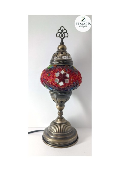 El Yapımı Otantik Mozaik Masa Lambası Yüksek Boy Bordo - 820076288 Bordo