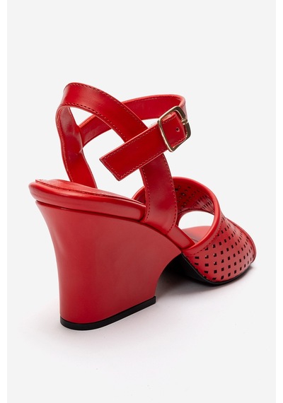 Luvishoes Hervon Kırmızı Cilt Kadın Dolgu Topuklu Ayakkabı