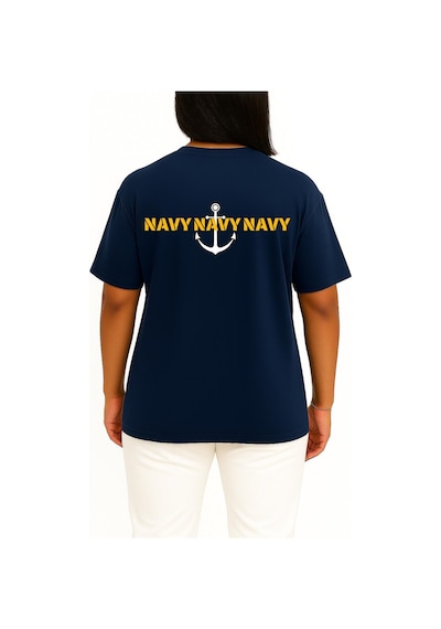 Bahriyeli Collection Oversize Chest Trio Navy Anchor Göğüs Ve Sırt Baskılı Unisex T-shirt Lacivert