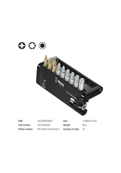 Wera Bit-Check 10 Universal 2 Bits Seti 05134200001
