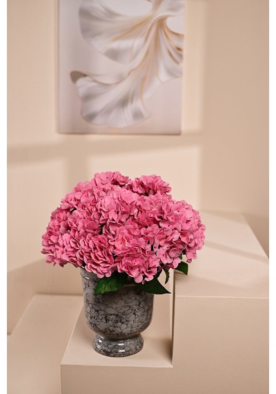 Pembe Yapay Ortanca Çiçeği 5 Dallı Premium Canlı Islak Dokulu 42 Cm
