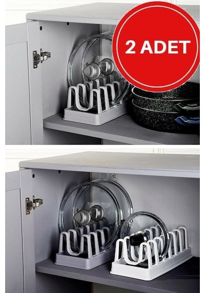 2 Adet Tencere Kapağı Organizeri - 6 Bölmeli Tencere Kapak Tabak Düzenleyici Organizer Plastik Beyaz Diğer