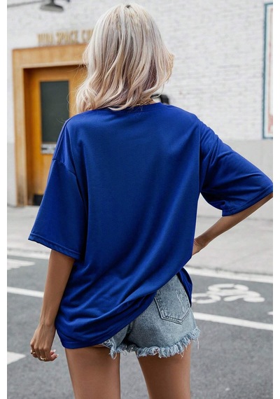 Unisex Brooklyn Baskılı T-shirt Mavi