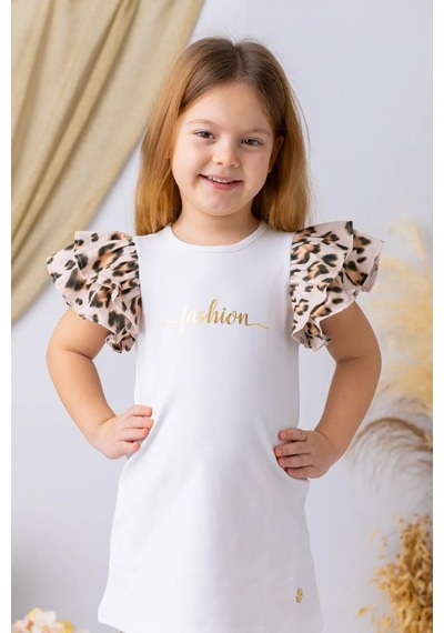 Minigimin Cicileri Miniğimin Cicileri Kolları Leopar Volanlı Fashion Kız Çocuk E... Beyaz