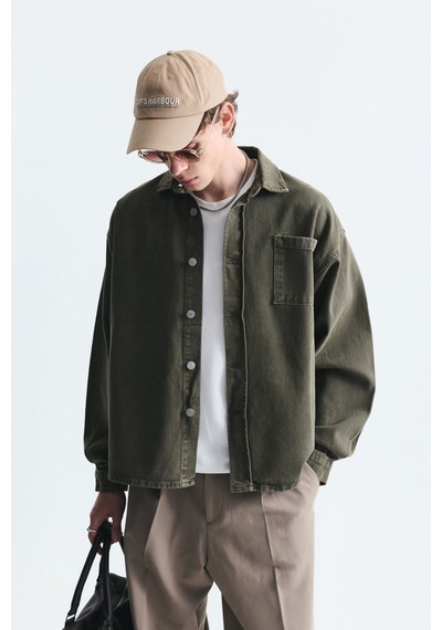 Vamos Oversize Denim Gömlek Haki