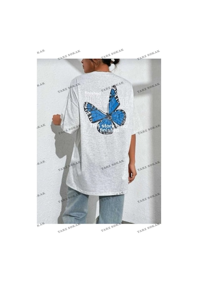 Tarzsokak Kadın Siyah Florıda Baskılı Oversize Penye T-shirt Beyaz