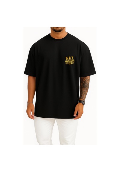Bahriyeli Collection Oversize Effective Sat Cep Ve Sırt Baskılı Unisex T-shirt Siyah