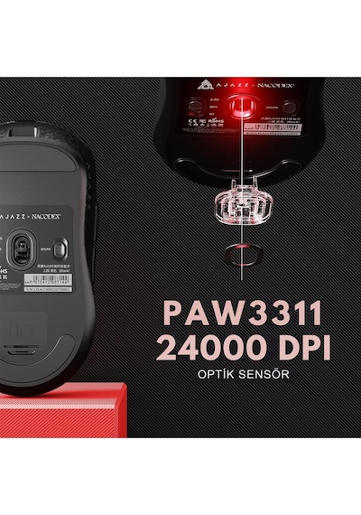 Aj199 Karbon Fiber 3 Modlu Ultra Hafif 24.000 Dpı, Oyuncu Mouse Paw3311 Sensör-500 Mah Batarya Diğer
