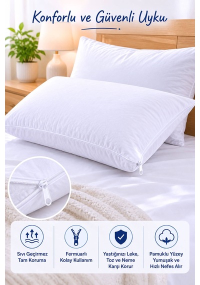 Sıvı Geçirmez Yastık Alezi 4'lü 50x70 Cm Pamuklu Fermuarlı Puresleep Beyaz