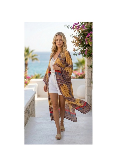 Lila Mare Pamuk Kimono Renkli Renkli