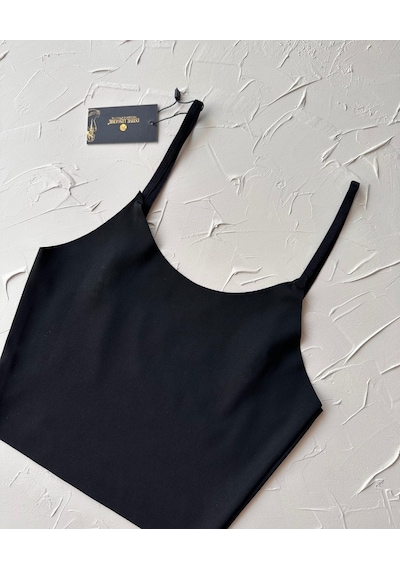 İnce Askılı Dikişsiz V Yaka İz Yapmaz Büstiyer/croptop Siyah